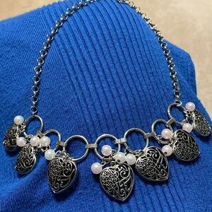 Silver hearts and pearls necklace jewelry 18 inch with 2 inch extension